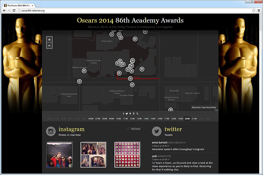 Церемония вручения премии Оскар на карте Лос-Анджелеса